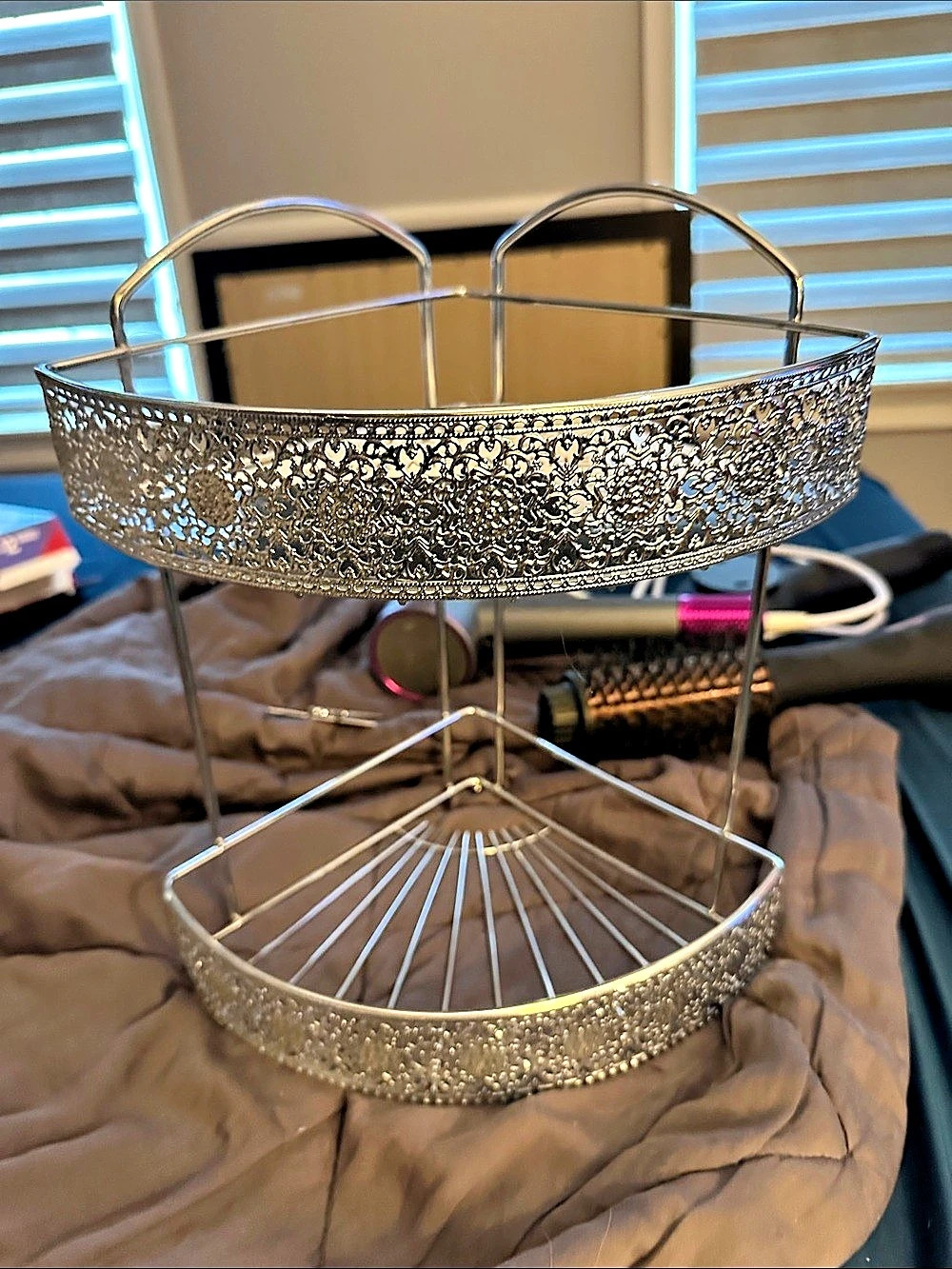 Madison 2 Tier Metal Shelf Silver NWT